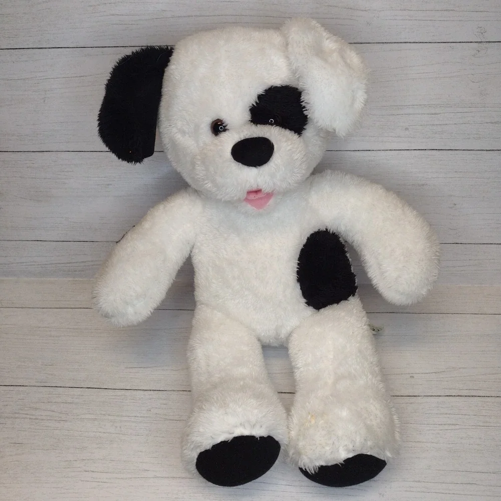 Build-A-Bear Workshop Black White Spotted Puppy Dog Plush Stuffed Animal 12in